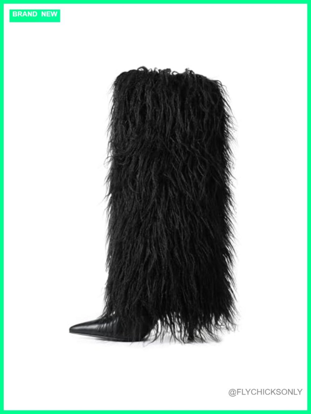 Faux Fur Fold Over Knee High Heeled Boots Pointed Toe Winter